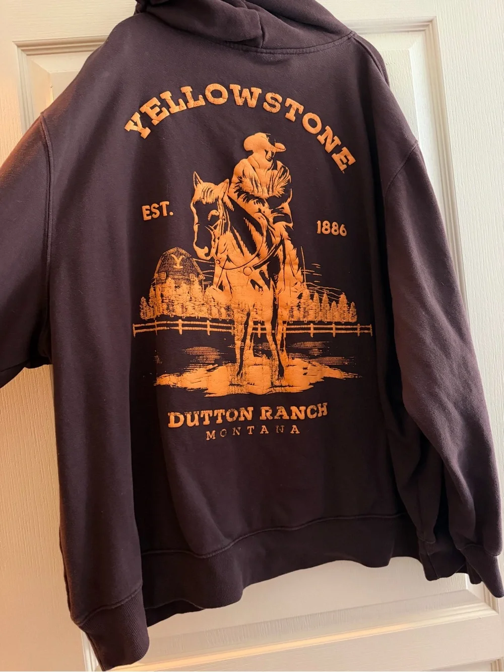 Yellowstone Dutton Ranch Graphic Hoodie - Brown with Orange Print